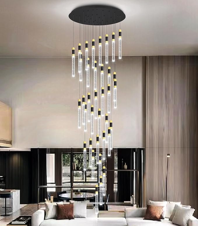 36-Lights Modern Chandelier LED Light Fixtures Adjustable High Ceiling Long Light Chandelier for Hallway Foyer Dimmable Lights with Remote Living Dining Ceiling Pendant Lighting