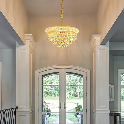 Crystal Chandeliers for Dining Room Light Fixture Over Table, Empire Style K9 Crystal Chandeliers for Bedroom, 4 Lights Gold Luxury Lighting Fixtures for Entryway Kitchen Island Foyer D15 Inch