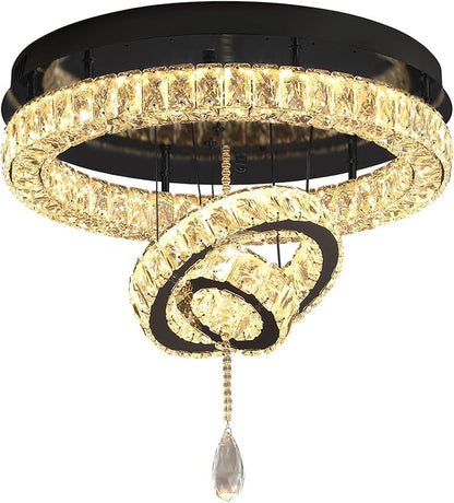 Flashing God Dia 20" Modern Crystal Chandelier for Dining Room Black Ceiling Chandelier Flush Mount Ceiling Light for Living Room Bedroom Hallway
