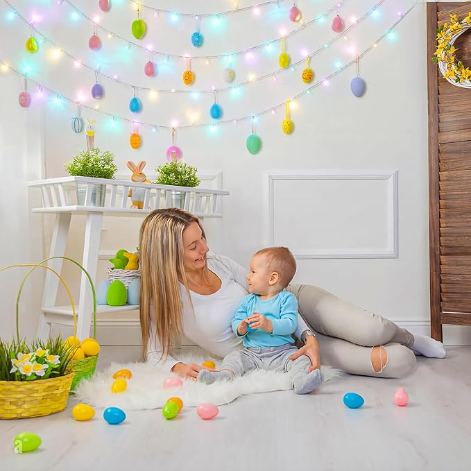 JMEXSUSS 33ft 100 LED Easter Lights for Indoor Outdoor Use, 8 Modes Connectable Easter String Lights Plug-in, Clear Wire Colorful Christmas String Lights Outdoor Waterproof