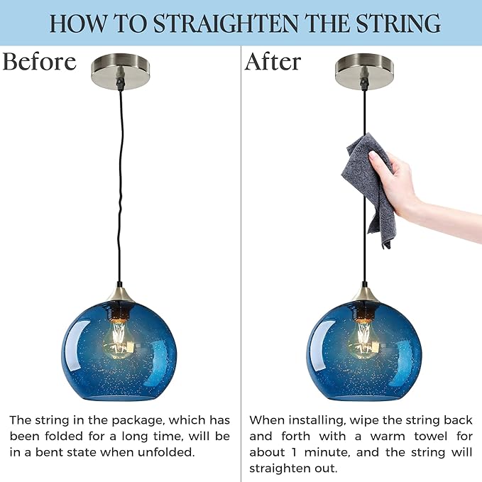 Large Blue Glass Pendant Light for Kitchen Island, Includes 1 Bulb & 4.92FT Adjustable Cord, Modern Pendant Lighting Fixtures for Kitchen, Dining Room, Living Room (9.1in)
