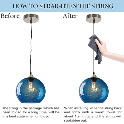 Large Blue Glass Pendant Light for Kitchen Island, Includes 1 Bulb & 4.92FT Adjustable Cord, Modern Pendant Lighting Fixtures for Kitchen, Dining Room, Living Room (9.1in)