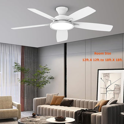 TALOYA 52 inch Ceiling Fans with Lights and Remote, Low Profile Ceiling Fan with Light, Flush Mount, Reversible, 3CCT, Dimmable, Ultra Quiet White Ceiling Fan for Bedroom Living Room Indoor Outdoor