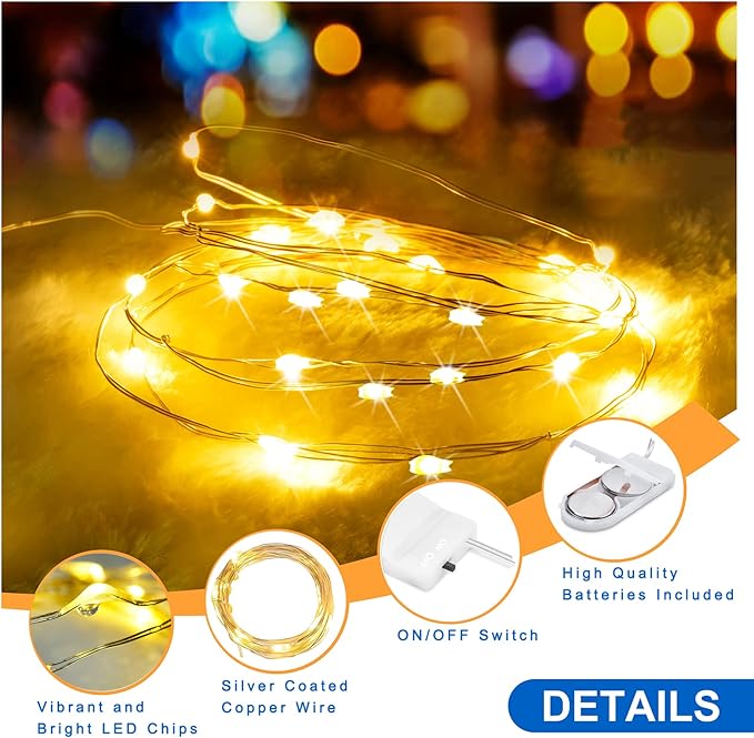 Ostwiki Fairy Lights Battery Operated, 6-Pack Mini String Lights, 20 LED 7ft Twinkle Firefly Starry Lights for DIY Craft Mason Jar Bedroom Wedding Party Table Christmas Decoration (Warm White)