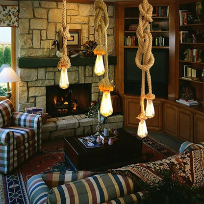 2 Heads Vintage(1.5+1.5 Meter) Hemp Rope Pendant Light Fixture E26/E27 Base,Retro Hemp Rope Hanging Light Vintage Ceiling Light Lamp Retro Style for Dining Hall Restaurant Bar Lighting,110V …