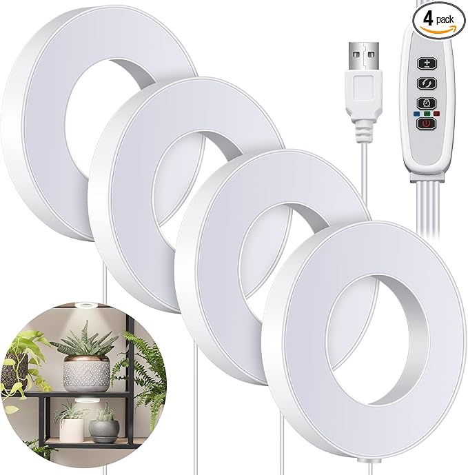 Tujoe Quad Head Indoor Plant Lights for Growth Ceiling Grow Lights for Indoor Plants 196 LED Full Spectrum LED Grow Lamp 5v Safe Voltage Lamp with 4/8/12h Auto Switch 4 Dimmable Brightness Levels