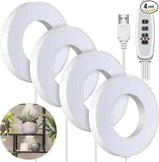 Tujoe Quad Head Indoor Plant Lights for Growth Ceiling Grow Lights for Indoor Plants 196 LED Full Spectrum LED Grow Lamp 5v Safe Voltage Lamp with 4/8/12h Auto Switch 4 Dimmable Brightness Levels
