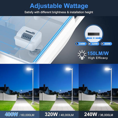 10Pack 400W LED Parking Lot Light UL Listed, Dusk to Dawn LED Shoebox Flood Pole Light Outdoor Parking Lighting Arm & Slip Fit Mount 60,000LM 5000K IP65 Waterproof 100-277V Power Adjustable White