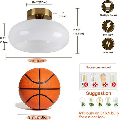 Mid Century Modern Ceiling Light Milk White Glass Globe Flush Mount Ceiling Light 11" Brass Close to Ceiling Light Fixtures for Kitchen Bedroom Hallway Closet