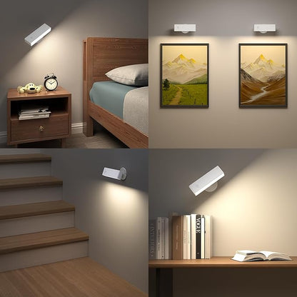 YiLaie LED Magnetic Wall Sconce Lights, 2Pack 4000mAh Battery Operated Wall Sconce, USB Rechargeable Wall Lights with Touch Controls & Brightness Adjustment, 360° Rotate Wall Mounted Reading Llight