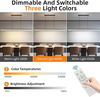 Modern Linear Pendant Light, 39IN Modern Chandelier with Remote Control 3000k-6500K Adjustable Color Temperature，Aluminum Island Lighting Lamp for Dining Room, Living Room