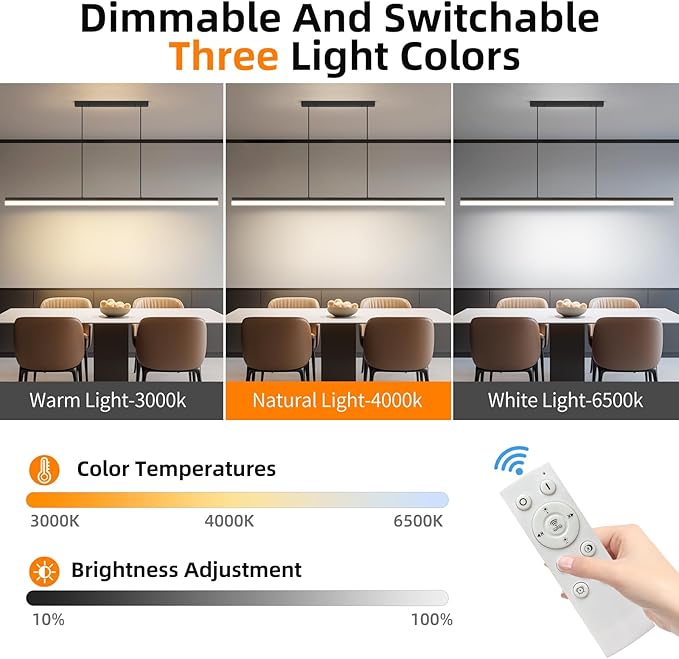 Modern LED Linear Pendant Light, 31IN Ceiling Chandlier Light Fixtures Hanging with Remote Control 3000k-6500K Adjustable Color Temperature Island Light for Dining Room, Kitchen