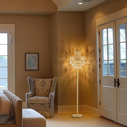 TOCHIC 3 Lights Gold Floor Lamp - Modern Farmhouse Crystal Standing Lamp, 66" Tall Adjustable Unique Chandelier for Bedroom, Living Room, Kids Room, Office, Corner