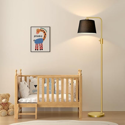 Nintiue Dimmable Gold Floor Lamp, 1000 LM LED Edison Bulb Included, Arc Floor Lamps for Living Room with Black Shade, Modern Standing Lamp Tall Lamps for Living Room Bedroom