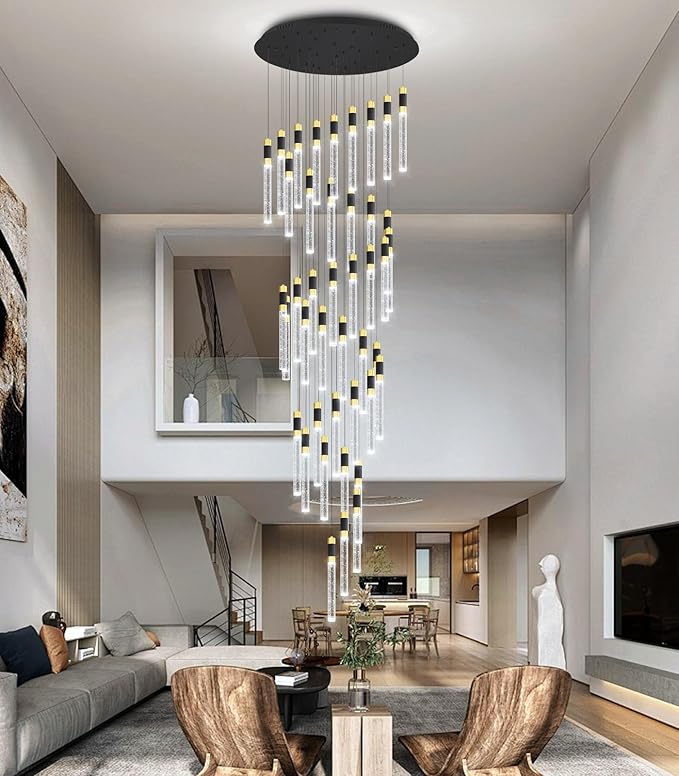 42-Lights Modern Chandelier LED Light Fixtures Adjustable High Ceiling Long Light Chandelier for Hallway Foyer Dimmable Lights with Remote Living Dining Ceiling Pendant Lighting