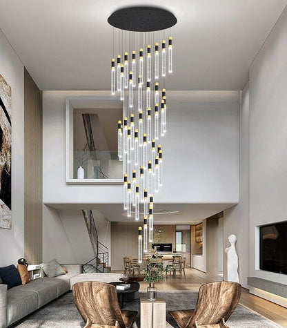 42-Lights Modern Chandelier LED Light Fixtures Adjustable High Ceiling Long Light Chandelier for Hallway Foyer Dimmable Lights with Remote Living Dining Ceiling Pendant Lighting