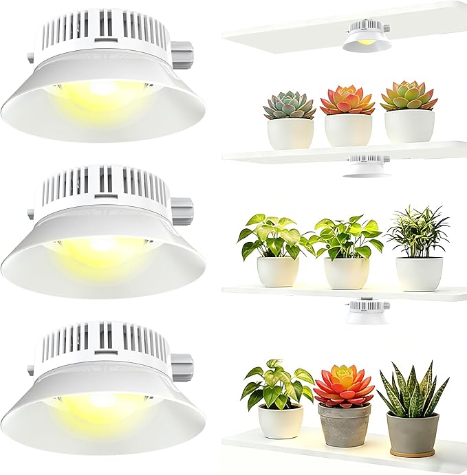 LED Grow Light for Indoor Plants, 30W Full Spectrum Puck Grow Light with Timer, Magnetic Plant Growing Lamp, 3 Lighting Modes & 10 Dimmable Brightness Levels for Plant Shelf and Cabinet, 3 Head(C30)
