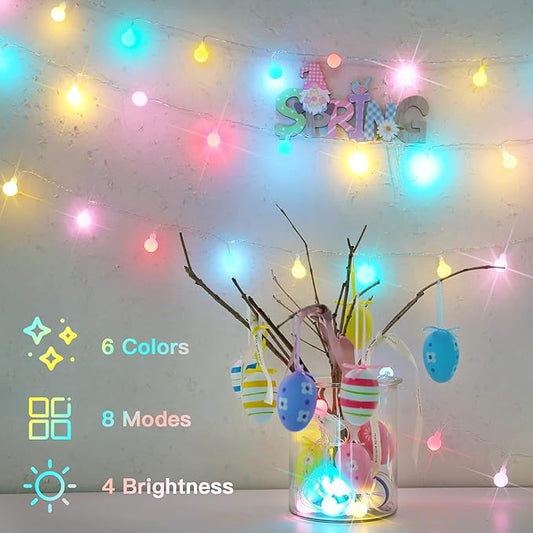 suddus Pastel Easter String Lights, 66ft 200 Led Connectable Globe String Lights Indoor with Timer, Fairy Lights Plug in for Mantle, Tree, Bedroom, Party, Room, Classroom, Patio, Outdoor Decoration