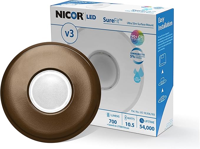 SureFit(v3) LED Flush Mount Ceiling Light, 3000K with Round Oil-Rubbed Bronze Trim (DLF301203KRDOB)