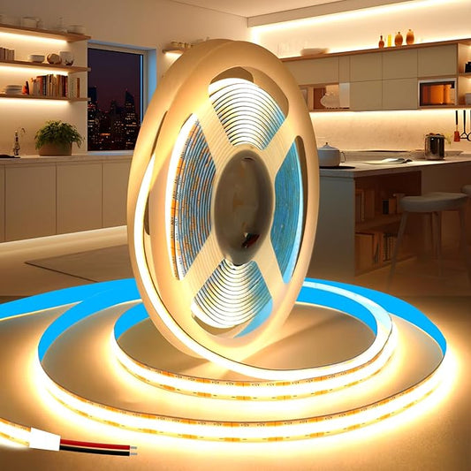 COB LED Strip Lights 16.4ft/5m, 24V LED Light Strip, Warm White 3000K Under Cabinet Lighting, Super Bright Flexible Tape Lights for Bedroom,Mirror,Kitchen,Living Room(Power Supply Not Included)