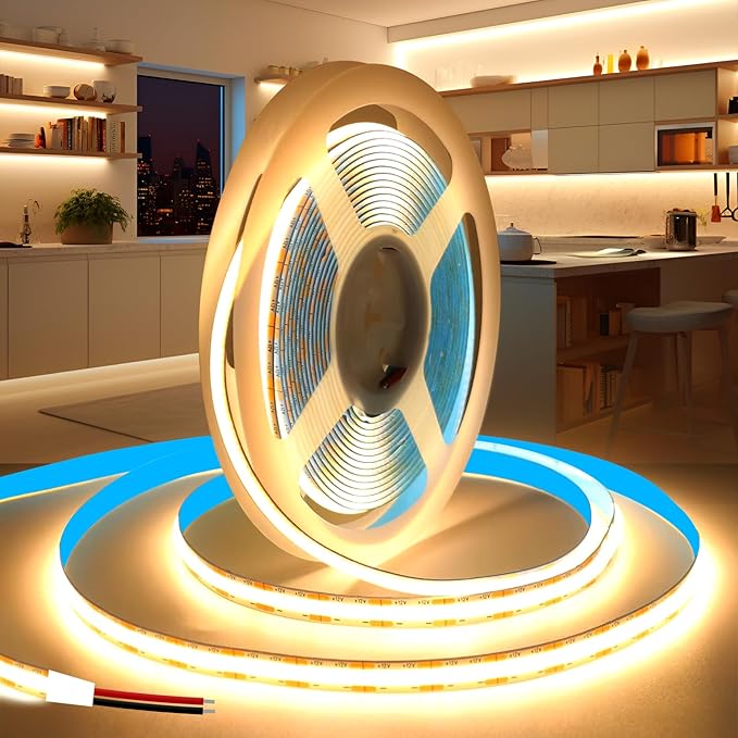 COB LED Strip Lights 32.8ft/10m, 24V LED Light Strip, Warm White 3000K Under Cabinet Lighting, Super Bright Flexible Tape Lights for Bedroom,Mirror,Kitchen,Living Room(Power Supply Not Included)