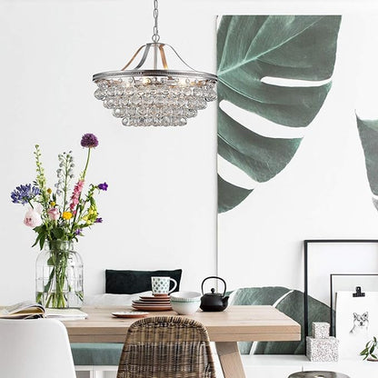 Saint Mossi Silver Crystal Chandelier for Dining Room, Modern K9 Crystal Raindrop Chandelier Lighting Fixture, Chrome Pendant Lamp for Bedroom Livingroom, 5 E12 Bulbs Required, H16 X D20