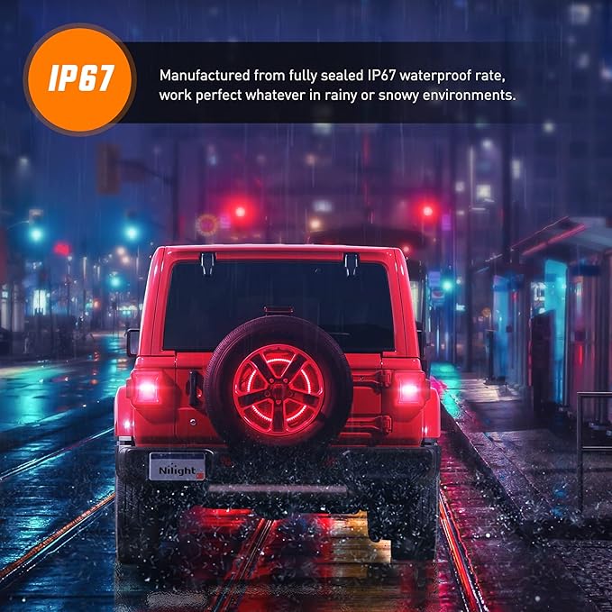 Nilight Spare Tire Brake Light Wheel Light 3rd Third Brake Light for 2018 2019 2020 2021 2022 2023 2024 2025 Jeep Wrangler JK JKU JL JLU