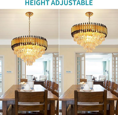 Depuley Modern Gold Crystal Chandelier: 24" 5-Tier K9 Crystal Hanging Light 9-Light Flush Mount Chandelier for Living Room Dining Room Entryway Bedroom Included Bulbs