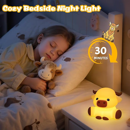 OkiyiD Highland Cow Lamp, Dimmable Silicone Touch Night Light, Soft Glow Bedside Lamp for Bedroom or Desk Decor, Highland Cow Gifts, USB Powered with Gentle Illumination