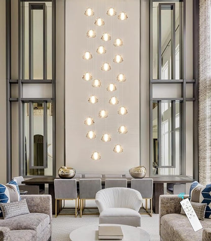 25-Lights Modern Crystal Chandeliers for Staircase LED Handing Light Fixture for Foyer Hallway