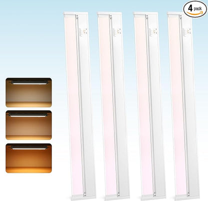 24" 4Pack Hardwired Under Cabinet LED Light Plug in, 16W 1200LM, 3CCT (3000K/4000K/5000K), Rotatable 45°, Connect Up to 10 Fixtures, Under Counter Lights Linkable for Kitchens and Offices