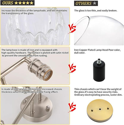 Shenmoyl Bathroom Light Fixtures, 3-Light Vanity wall Light Over Mirror with Clear Tulip Glass Shade for Bedroom Living Room (Bulb Not Included), Satin Nickel