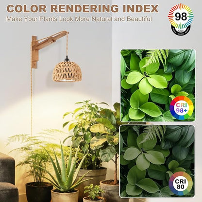 Hanging Grow Light for Indoor Plants, 30W Full Spectrum 4000K Wall-Mounted LED Plant Light with 15FT Plug-in Cord and Timer, Ideal for Tall Floor Plants & Large Houseplants