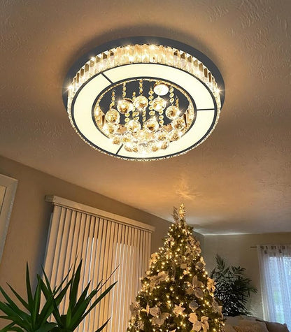 19.6" Black Modern Crystal Chandeliers for Dining Room LED Dimmable Light Fixtures Flush Mount Light Living Room Bedrooms