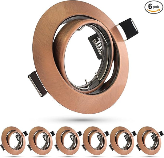 6 Pack Round Recessed Spotlights Trim Ring Fitting, Compatible with MR16 GU5.3 Bulbs, Outer Dia.90mm, Cut-Out Size 68-85mm, 360° Adjustable Holder for Under Cabinet,Antique Copper