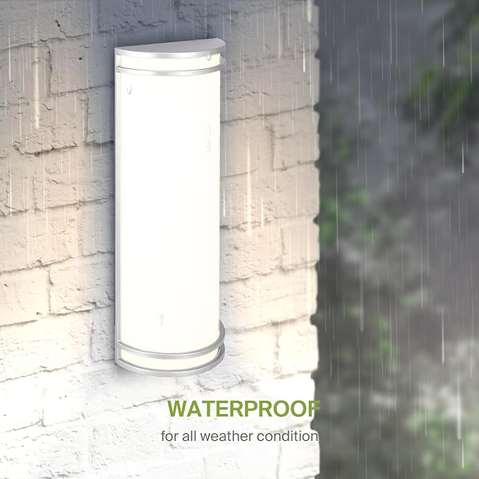 ASD 18 Inch LED Outdoor & Indoor Wall Mount Light Fixture - Brushed Nickel Modern Wall Sconce Lighting - 20W 120-277V 3000K 4000K 5000K Dimmable Exterior Lights - Front Door, Patio - ETL, 2 Pack