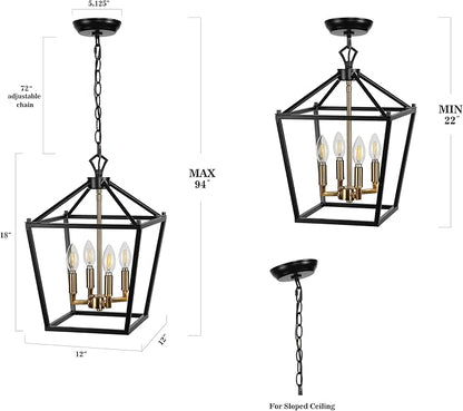 JONATHAN Y 12" Oil Rubbed Bronze/Brass Gold Lantern Pendant Light, 1-Light Pagoda Style Metal Cage Farmhouse Hanging Ceiling Fixture for Kitchen Island, LED Bulb Included (JYL7436D)