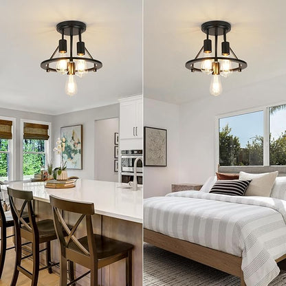 Semi Flush Mount Ceiling Light 3-Light Ceiling Light Fixtures - Black Hallway Light Fixtures Farmhouse Industrial Kitchen Light Fixtures E26 Socket Ceiling Lamp for Foyer