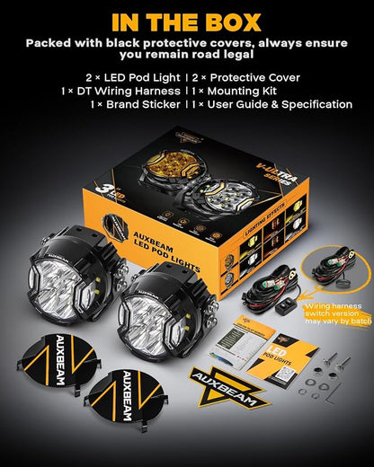 Auxbeam V-Ultra Series 3" 108W Side Shooter LED Pods with Amber DRL 3 Modes & Light Covers 270 Degree Wide Range 12800LM Round Offroad Driving Light Bar for Truck Jeep ATV UTV, Pair