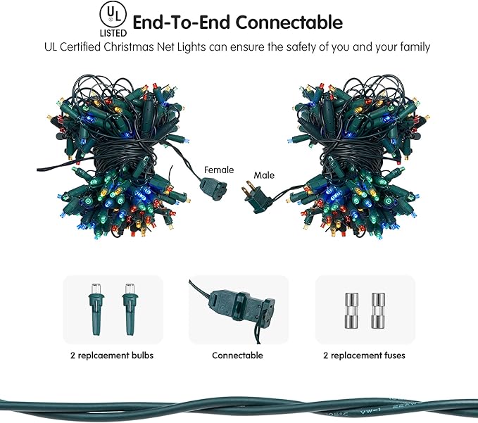 Dirnun Led Christmas Net Lights Outdoor Christmas Lights Multicolor 160LED 5ftx7ft, Waterproof Outdoor Indoor Fairy Mesh Net Light for Xmas Party, Yard, Patio, Trees, Shrubs, Bushes Decorations