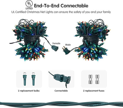 Dirnun Led Christmas Net Lights Outdoor Christmas Lights Multicolor 160LED 5ftx7ft, Waterproof Outdoor Indoor Fairy Mesh Net Light for Xmas Party, Yard, Patio, Trees, Shrubs, Bushes Decorations