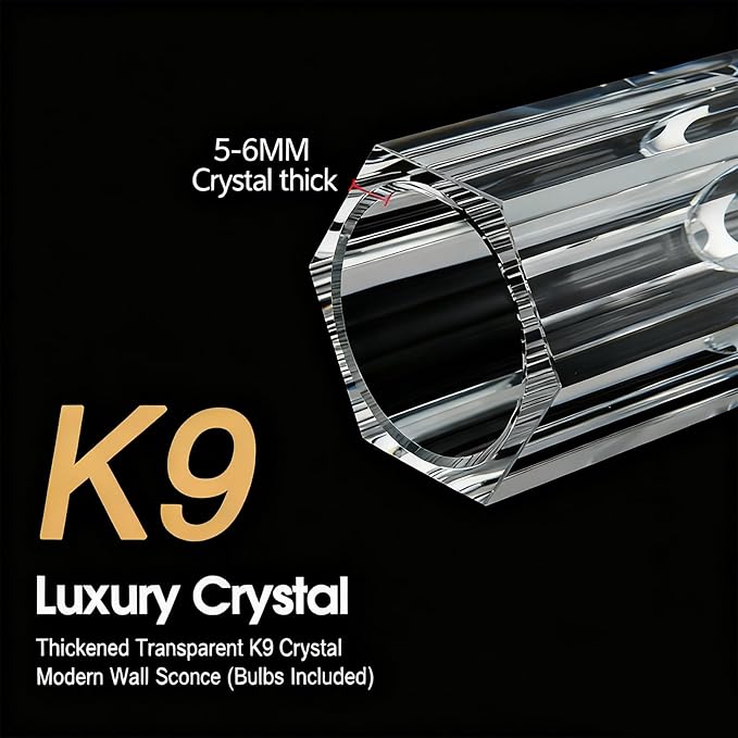 Crystal Wall Sconces Set of Two, 13" Modern Brass Sconces Lighting with K9 Crystal Lampshade,Indoor Wall Sconce Bedroom Wall Light Fixtures for Living Room Bathroom Hallway Stairs Entryway