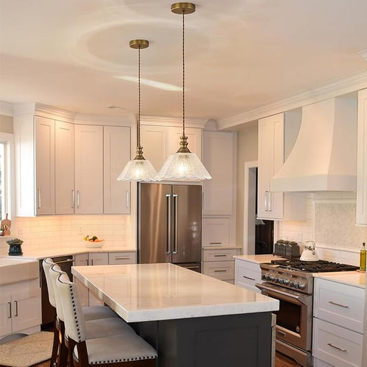 10.62-inch Adjustable Height Island Pendant Light, Brass Island Pendant Lights for Kitchen, E26 Pendant Light Suitable for Kitchen Island and Dining Area (E26 Bulb Sold Separately)