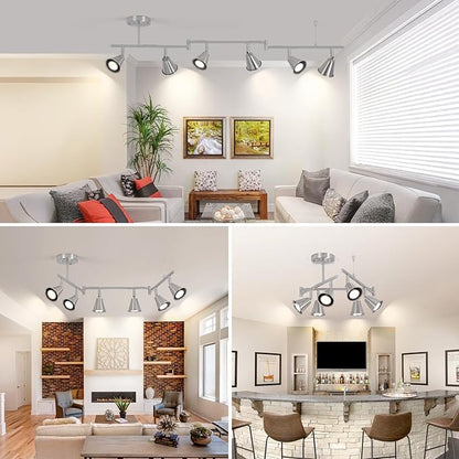 6-Light Modern Track Lighting Fixtures Ceiling, Flexible Foldable Arm and Rotatable Light Head,Nickel Kitchen Track Lighting for Kitchen Islands, Dining Rooms, Bars, Closets, Workbenches.