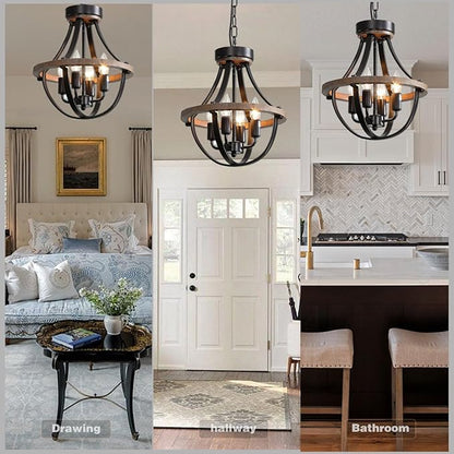 Farmhouse Modern Chandelier,16inch Rustic Vintage Ceiling Hanging Light Fixture, 5-Light Chandeliers for Living Room Entry Dining Room Hallway Foyer Entryway Kitchen Island Bedroom