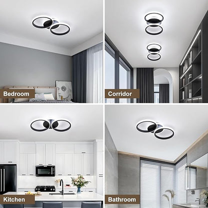 ElDISUNY Modern LED Ceiling Lights, 30W Black Ceiling Lights Fixture for Kitchen, Close to Ceiling Lights for Hallway Bedroom Dining Room, Cool White Light 6000K(Black)