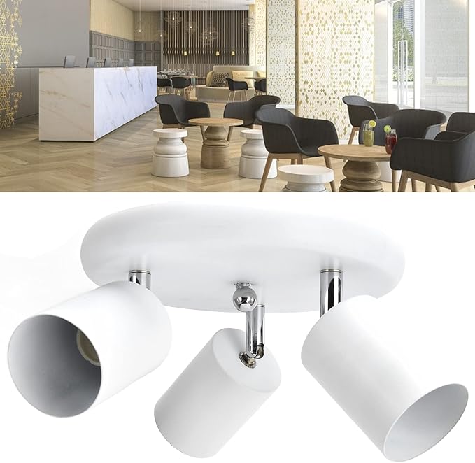 Spotlight Fixture, Adjustable Flexible Rotation Lamp Holder for Showrooms for Living Rooms for Exhibition Halls(Three Round White)