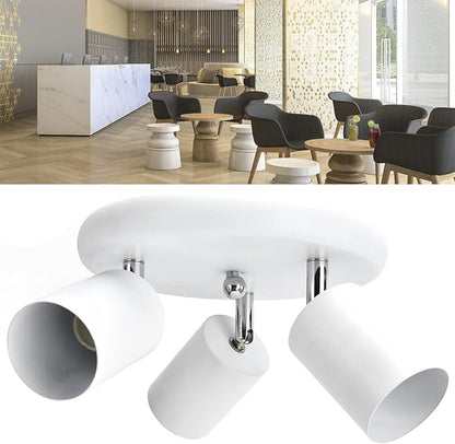 Spotlight Fixture, Adjustable Flexible Rotation Lamp Holder for Showrooms for Living Rooms for Exhibition Halls(Three Round White)