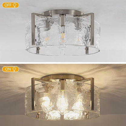 18.5'' Modern Brushed Nickel Semi Flush Mount Ceiling Light, Hallway Light Fixtures, 4-Light Glass Ceiling Lights for Entryway Kitchen Dining Room Foyer Bedroom Living Room Bathroom Lighting Fixtures