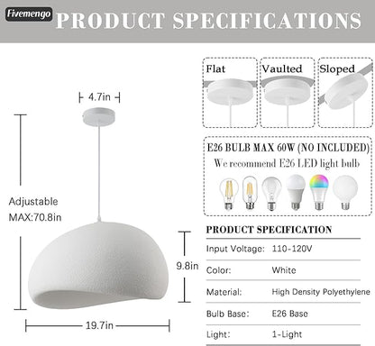 19.7in Wabi Sabi Pendant Light, Kitchen Island Lighting Fixture Ceiling Mount Japanese Lamp Japandi Chandelier for Dining Living Room Hallway Bedroom Restaurant Hanging Lamp, White 1 Pack